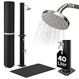 STEELSØN Solardusche Velion 40L mit Boden, Gartendusche Solar, Regendusche Dusche für Garten, Außendusche rund, schwarz