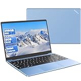 WOZIFAN Laptop 14 Inch 256 GB SSD Extends 1TB Win 11 Notebook Intel 6GB RAM 2.4G+5G WiFi 1080 FHD Bluetooth USB HDMI with Wireless Mouse & German Silicone Keyboard Cover - Blue