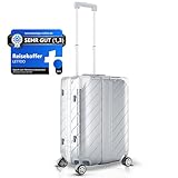 LETTOO Hartschalenkoffer groß 105L| Reisekoffer mit Rollen - Extrem Stabiler Trolley Koffer mit Laptoptaschen-Befestigung [WASSERGESCHÜTZT] Eckenschutz (Silber, Trolley Koffer 29 Zoll)