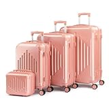 LALAHO Kofferset 4 teilig, Reisekoffer Set mit Kosmetikkoffer, Hartschalen Koffer Set aus ABS, Handgepäck, Gepäckset mit Schminkkoffer, Roségold
