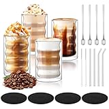 Taimimy Latte Macchiato Gläser Doppelwandig 350ml 4er Set mit 4 Löffeln, Doppelwandige Kaffeegläser Cappuccino Tassen, Espressotassen Thermogläser Teegläser aus Borosilikatglas(4x350ml+4 Löffel)