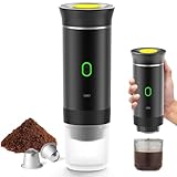 Tragbare Espressomaschine, Tragbare Kaffeemaschine, 3 in 1 Elektrische Kaffeemaschine, Große Kapsel, Kleine Kapsel, Kaffeepulver, für Camping, Wohnmobil, Büro, Zuhause, Auto (schwarz)