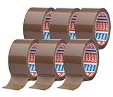 tesa tesapack im 6er Pack - Geräuscharmes Paketklebeband zum Verpacken von Paketen und Versandschachteln - braun - 6 Rollen je 66 m