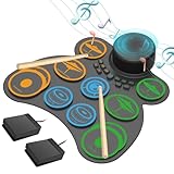 MARVTOWN Elektronisches Schlagzeug Set, 9+1 Drum Practice Pad mit Kopfhöreranschluss, Standpedalen und Drumsticks, Kinder Schlagzeugset kompatibel mit MIDI-Ausgang,