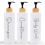 Set mit 3 Seifenspendern, Handseife, Conditioner und Shampoo für Bad, je 500 ml, Seifenspender, Seifenspender, Badseifenspender mit Bambuspumpe, Weiß