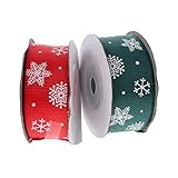 SAFIGLE 2 Rollen Weihnachts Geschenkband Breit Geschenkverpackungsband mit Schneeflocken Rot und Grün DIY Schleifenband für Weihnachtsdekoration und Geschenkverpackung