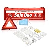 1 Stück Kfz-Verbandstasche Safe Duo rot | Verbandstoffe neueste Norm 13164:2022-02 | Euro Warndreieck | Verbandskasten für Auto
