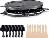 8 Raclette Personen Set Grill rund oval - Tischgrill inkl. Pfännchen & Schaber & Grillplatte & Crepes Funktion 1200 Watt - RUND