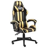 Gecheer Gaming-Stuhl Schwarz und Golden Kunstleder, Schreibtischstuhl Bürostuhl Chefsessel Drehstuhl Racing Sportsitz Computerstuhl