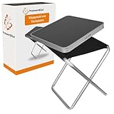 Preiswert&Gut Klappstuhl Sitzhöhe 45cm aus Aluminium bis 100kg mit Tischplatte MDF 40x40cm, 20kg belastbar Tragbarer Campinghocker ideal als Fußhocker oder Angelstuhl