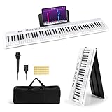 COSTWAY Keyboard Piano 88 Tasten, Klappbares Digitalpiano mit 1000 Rhythmen 1000 Tönen, 150 Demos, Bluetooth MIDI, Klavier Kinder mit Mikrofon & Tragetasche, E Piano für Anfänger (Weiß)