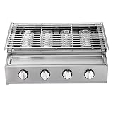 Brenner aus Edelstahl, Gasgrill, 4 Flammen, Tischgrill, geeignet für jeden Außenbereich, Niederdruckventil, höhenverstellbar, unabhängiges Zünddesign
