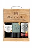 La Grande Vinothèque Selection Bordeaux - Wein Set Rotwein mit Goldmedaille in Holzkiste - Ideal als Geschenk - Herkunft : Frankreich (3 x 0.75 l)