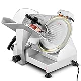 240W Elektrische Aufschnittmaschine, Kommerzieller Fleisch Allesschneider, Fleischschneidemaschine Lebensmittelschneider mit 25,4 cm-Kohlenstoffstahlklinge, 0-12mm Schnittdicke, Silber