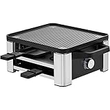 WMF Lono Raclette Grill mit Pfännchen und Schiebern, Raclette 4 Personen, 870 W, edelstahl matt