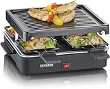 SEVERIN Mini Raclette-Grill, kleines Raclette mit antihaftbeschichteter Grillplatte und 4 Raclette Pfännchen, Tischgrill für bis zu 4 Personen, 600 W Leistung, schwarz, RG 2370