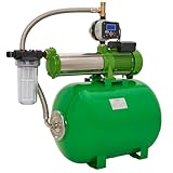 CHM GmbH® Hauswasserwerk 1,5 Kw 100 Liter 8,5 Bar Druck 8400 L/h einstellb. Druckschalter mit LCD Display und Trockenlaufschutz Gartenpumpe Edelstahl, Wasserpumpe