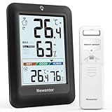Newentor MAX MIN Thermometer innen außen 24/48 Std./alle Zeiten - Hygrometer Luftfeuchtigkeitsmesser mit Luftkomfort - Wetterstation Funk mit Außensensor - Raumthermometer mit Beleuchtung, Schwarz