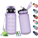 Wasserflasche 500ml, Trinkflasche Auslaufsicher, Sport Wasserflasche mit Zeitmarkierung, Wasserflasche mit Strohhalm, Kohlensäure Geeignet, Sportflasche für Fitnessstudio, Oudoor, Schule, Sprudel