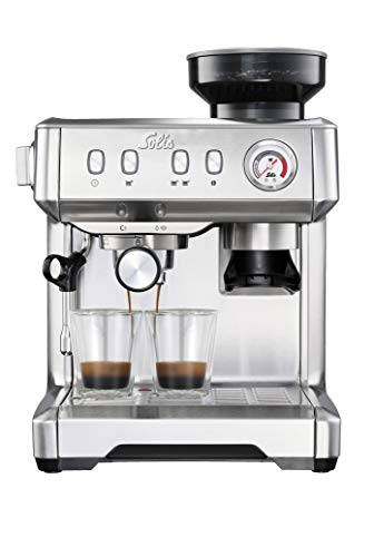 Solis Espressomaschine Grind & Infuse Compact 1018 - Siebträgermaschine - Manometer - Dampf-/Heißwasserdüse - Temperaturregler - 51 mm Siebträger - Doppelauslauf - Silber