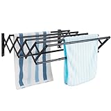 IBVIVIC Wäscheständer zur Wandmontage Wandtrockner ausziehbar aus Edelstahl mit 7 Stangen, platzsparend kompakt, Tragkraft 25 kg, Schwarz