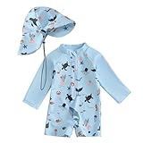 Generisch Baby Schwimmanzug Jungen Badeanzug Langarm Sunsuit Säugling Badeanzug Strandmode Badehose Kinder 98 Jungen (Light Blue, 120)