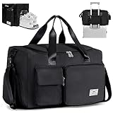 FIORETTO 35L Damen Sporttasche Faltbare Reisetasche mit Schuhfach und Nassfach, Wasserabweisende Weekender Gym Travel Bag Handgepäck Tasche Trainingstasche für Damen Herren Schwarz