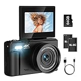 Nsyee 4K Digitalkamera mit WLAN-Übertragung, mit 64G SD-Karte, 64MP Autofokus YouTube Vlog-Kamera, 180° Flip 3-Zoll-Bildschirm, 18-facher Digitalzoom, Kompaktkamera Geschenk für Anfänger, perfekt für