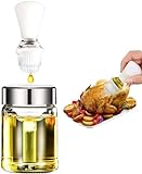 KOMUNJ Ölflasche mit Silikon Bürste 150 ml, Ölpinsel mit Flasche, Ölspender mit Pinsel Glasölflasche Silikonölbürsten für Kochen BBQ Grillen Salate Backen