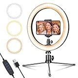 AIXPI Ringlicht mit Stativ & Handyhalter 10 Zoll, Dimmbare LED Tischringlicht, USB, für YouTube Selfie, TikTok, Makeup/Fotografie Kompatibel mit Smartphone