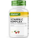 Natürlicher Vitamin C Komplex - 300 Kapseln im 5 Monatsvorrat - Acerola-Extrakt & Hagebutten-Extrakt mit 400 mg Vitamin C pro Tagesportion - Hochdosiert - Vegan