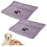 RUCUDIM Hundehandtuch,2 Stück Hundehandtuch Extra Saugfähig für Hunde Und Katzen,75 x 35 cm Schnelltrocknend Haustier Mikrofaser Handtücher,Geeignet für Katzen, Hunde und Andere Haustiere(Lila)