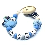 Schnullerband personalisiert mit Namen für Mädchen | Baby Geschenk zur Geburt & Taufe | Faultier (Blau)