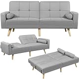 Yaheetech Klappsofa mit Schlaffunktion Schlafsofa Couch mit Verstellbarer Rückenlehne, Loungesofa Bettsofa Liegefläche 163 x 106 cm, fürs Wohnzimmer/Schlafzimmer/Gästezimmer, Hellgrau