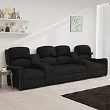 KTHLBRH Massagesofa 4-Sitzer, Heimkino-Sitze, geeignet für Wohnzimmer, Schlafzimmer, Lounge, Home Office，mit Getr?nkehaltern Schwarz Stoff
