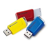 Verbatim Store 'n' Click USB-Stick 3x, USB 3.2 Gen 1, 16GB, Speicherstick mit Verriegelungsmechanismus, USB-3, externer Speicher für Laptop Notebook & Co, bis 5 Gbit/s, rot blau gelb