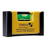 STABILA Mini-Wasserwaage Pocket PRO Magnetic mit Gürtel-Clip, 7 cm, starker Seltenerd-Magnet, 1 Horizontal-Libelle, Made in Germany, Gelb, 15 x 8 x 20 cm