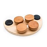 Saunify ergonomisches Saunakissen aus Holz mit wärmenden Basaltsteinen – 4-Punkt-Kopfstütze für Sauna und Wellness, rutschfest, entspannend