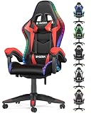 Racingreat Gaming Stuhl mit LED - Gaming Chair Gamer Stühle RGB Licht Beleuchtung Computerstuhl Höhenverstellbar Ergonomisch Höhenverstellbar für Jugendliche Jungen Mädchen Erwachsene Rot