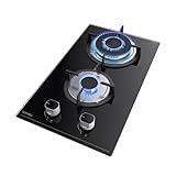 Hermitlux Gaskochfeld 2 Flammig, 30cm, 4300W，Erdgas/Propangas, Automatischer Thermoelementschutz, Einbau Glasherd