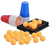 Gvblkq Party Pong Set, Bier-Pong Set, Trinkspiele für Erwachsene, inklusive wasserdichter Matte 24 Becher und 24 Bälle, stabiles PVC-Material für Junggesellenabschiede Geburtstage und Teambuilding