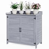 Bealife Pflanztisch mit Unterschrank, Gartenschrank mit Arbeitsplatte mit 1 Bewegbarer Einlegeboden für den Innen- und Außenbereich (Grau, 48T x 98B x 95H)