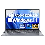 2024 16 Zoll Laptop Computer Windows 11, 16 GB RAM 512 GB PCIe SSD, Intel N95 Prozessor der 12. Generation (max. 3,4 GHz), Business-Laptop mit 1080P FHD-Display, Hintergrundbeleuchtung KB, Type-C,