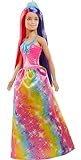 Barbie-Prinzessin Dreamtopia-Puppe mit rosa, Prinzessinnenrock, blauer Krone und Glitzertop, Bürste und Stylingzubehör, inkl. Barbie-Puppe, Geschenk für Kinder ab 3 Jahren.,GTF38