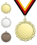 Pokalmatador GmbH Medaille Kranz Ø 70 mm, mit individuellem Wunschtext in Gold, Silber & Bronze Farbe | 50mm Alu-Emblem + Medaillenband | Für Fußball, Schwimmen, Tennis, Kindergeburtstage etc. …