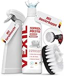VEXIL Teppichreiniger & Polsterreiniger Konzentrat mit Rundburste & Mischflasche - für alle Akkuschrauber geeignet - auch für Geräte wie Nasssauger - für alle Textilien - Made in Germany