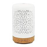 Earnest Living Aroma Diffuser für Ätherische Öle 100 ml - Weißer Keramik Raumduft Duftöl Diffuser - Elektrische Duftlampe, Luftbefeuchter, Nachttischlampe - 7 Lichtfarben, Timer, Abschaltautomatik