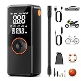 Tragbarer Elektrische Luftpumpe mit 10000mAh Akku Kompressor,150 PSI Fahrradpumpe elektrisch mit Manometer/LED-Licht geeignet