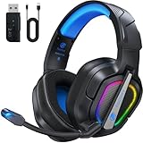 Fachixy「2025 Neu」FC200 Wireless Gaming Headset - 2.4GHz & Bluetooth Kopfhörer mit Mikrofon - 3D Stereo Sound & 40H+ Akkulaufzeit - Für PS4, PS5, PC, Mac, Tablets, Super Nintendo (SNES), schwarz-blau