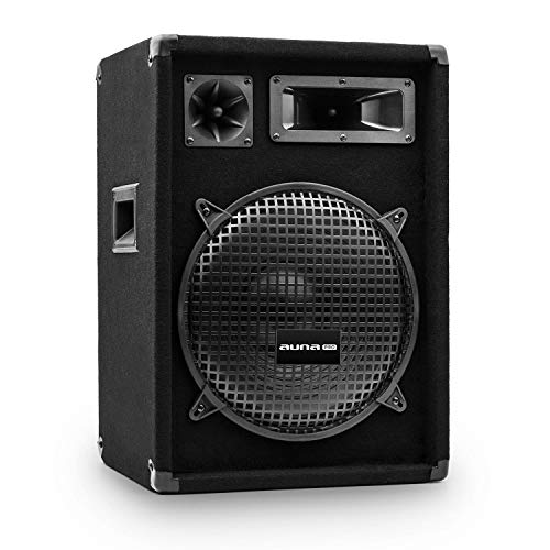 auna Pro PW - passiver PA-Lautsprecher PA-Box, 3-Wege-Bauweise, Piezo-Hochtöner, Horn-Mitteltöner, Impedanz: 8 Ohm, schwarz, Subwoofer, Belastbarkeit: 300 Watt RMS / 600 Wmax.
